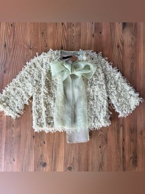 SOLD!!Zara Confetti Bouclé Jacket with Sheer Bow